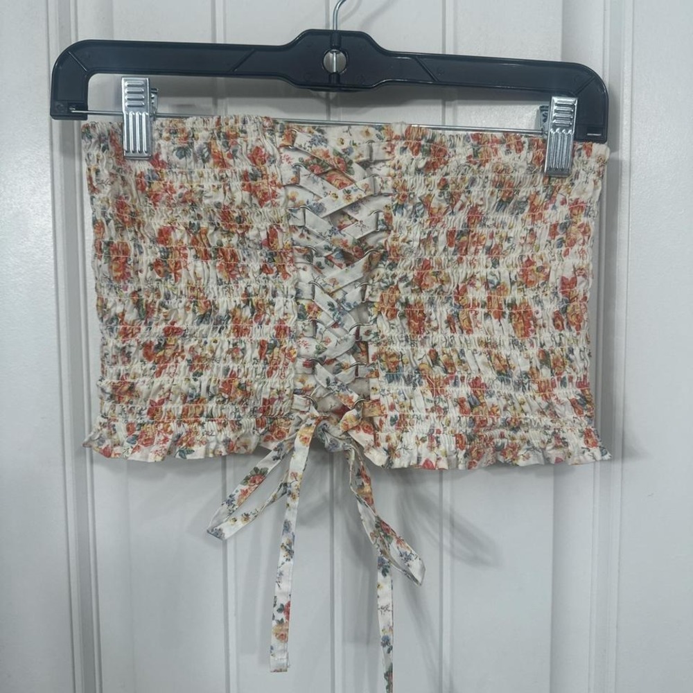 Floral boho cottage‎ smocked corset tube top. S